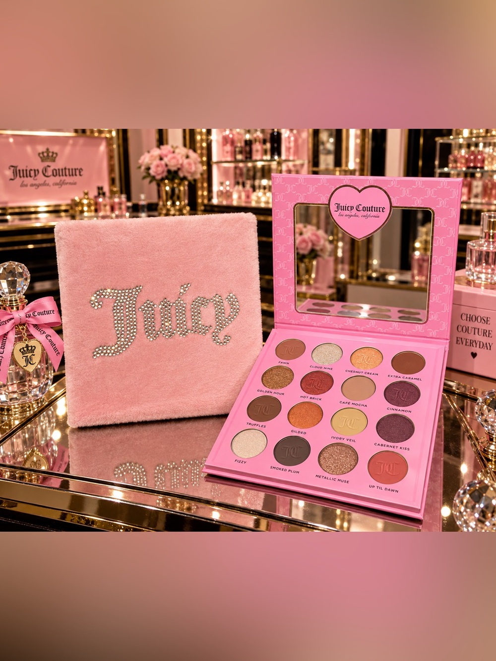 Juicy Couture Pink Eyeshadow Palette with Warm Neutrals & Shimmers